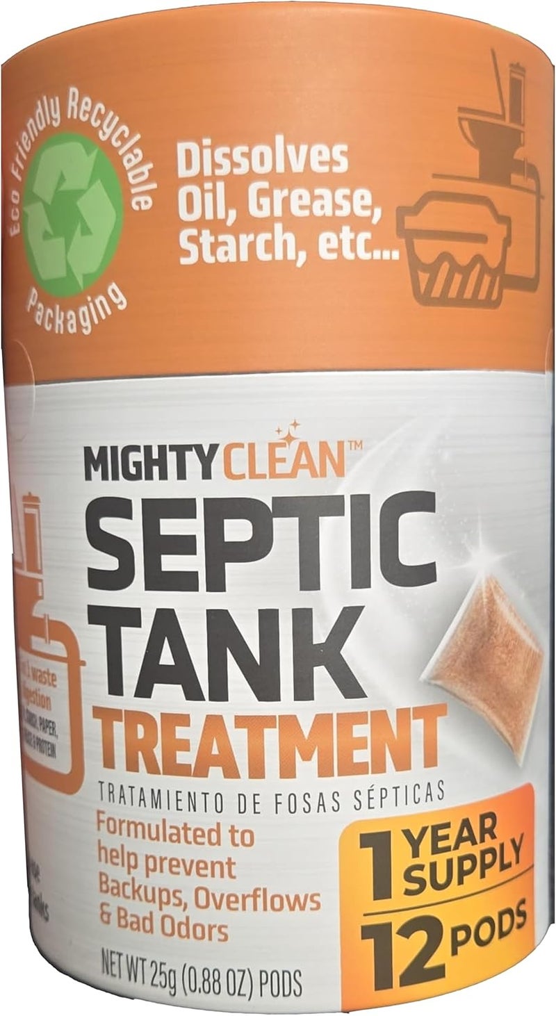 Mighty Clean Septic Tank Treatment - 12 Pods, 1 Year Supply - RV Toilet Treatment - Dissolvable Septic Tank Treatment Pods with Natural Bacteria and Enzymes for Effective Septic Treatment - Eco-Friendly Solution - Image 2